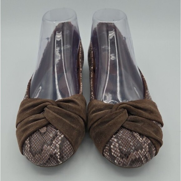 Born Women's Lilly Ballet Flat Size 8.5 Brown Snake Leather Suede Knot Bow Shoes - Picture 3 of 9